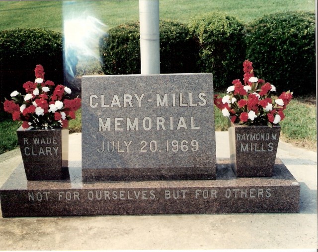 Flag pole memorial for R. Wade Clary and Raymond M. Mills, who died in the line of duty on July 20, 1969.